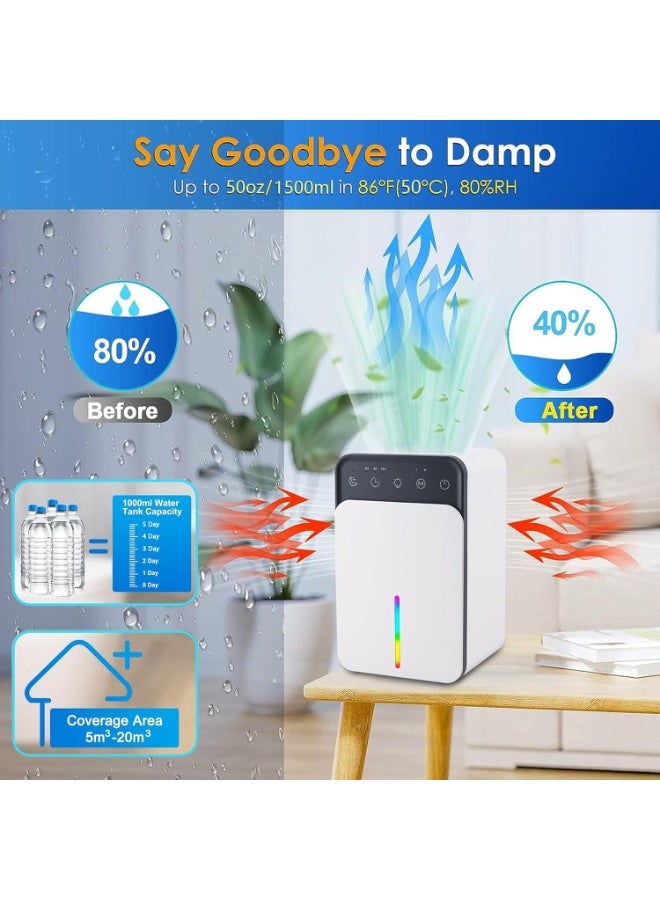 TDOO Home 50oz (1500ml) Room Dehumidifier with Auto Shut-off, Sleep Mode, Auto Defrost, Silent Portable Small Dehumidifier with Timer, 7-Color Lights, 2 Working Modes - Image 3